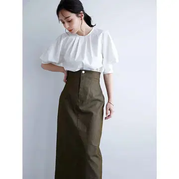 anuans 하이웨스트 데님 스커트 (KHAKI)