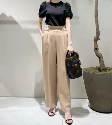 allureville 알 아바일 사이드 버튼 와이드 팬츠 베이지 1 S