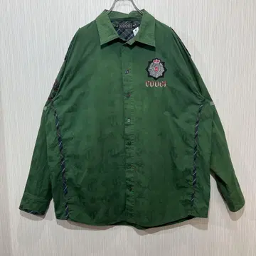 COOGI 자수 로고 그린 긴팔 셔츠 XXXL 구제 의류 스트릿