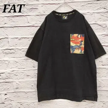 FAT 포켓 절개 반팔 티셔츠 카모플라주 디자인 블랙 무지 봄/여름