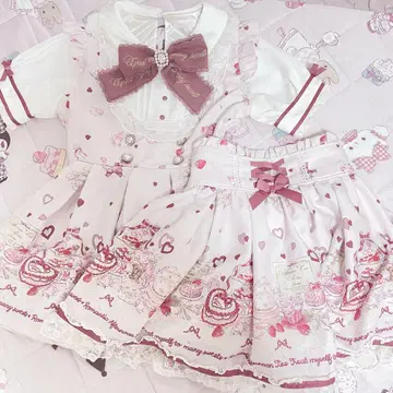 LIZLISA Afternoontea 패턴 셋업 핑크 반팔