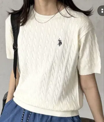 U.S. POLO ASSN. 아이보리 반팔 케이블 니트