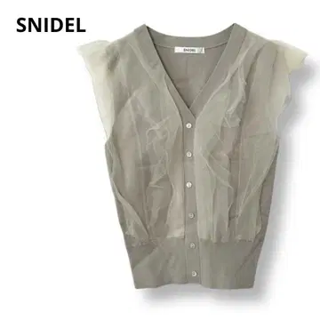 SNIDEL 튤 슬리브 니트 풀오버 그레이지 V넥 걸리시