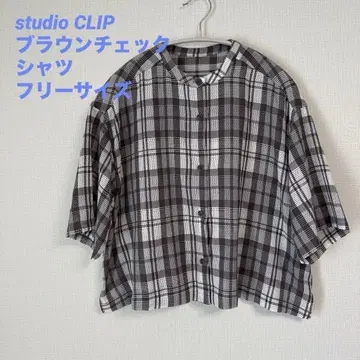 studio CLIP 스튜디오 클립 체크 반팔 셔츠 블라우스 브라운