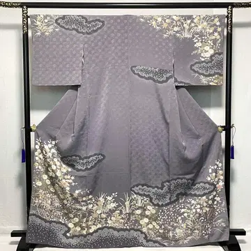 D405 호몬기 사가미 시보리 꽃무늬 순수 실크 기모노 겹옷 미품
