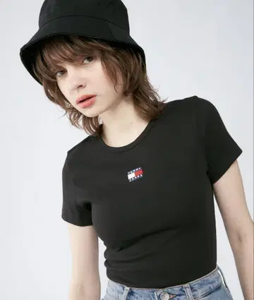슬림 배지 리브 T셔츠