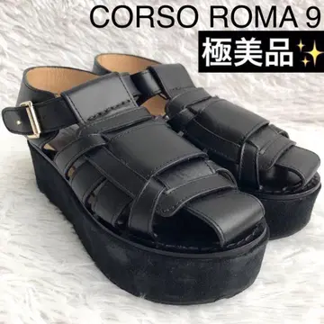샌들 여성용 통굽 CORSO ROMA 9 벨트 구르카 샌들 블랙