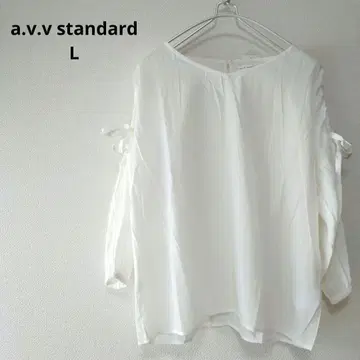 a.v.v standard 퍼프 슬리브 리본 블라우스 비침 화이트 L