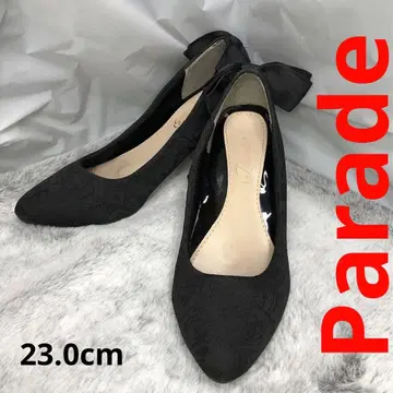 새상품급 23.0cm 리본 펌프스 블랙 자카드 스틸레토