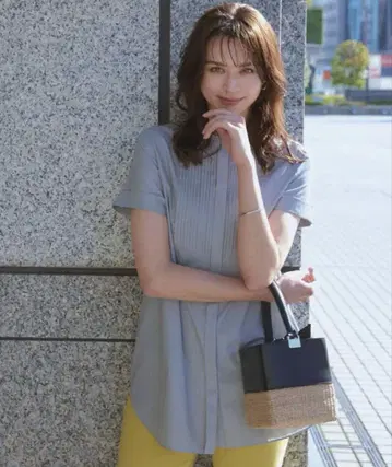 23구 워셔블 코튼 포플린 핀턱 블라우스 셔츠 스트라이프