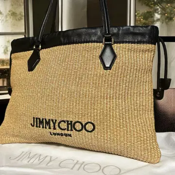 현행 컨디션 최상 지미추 드로우 스트링 토트 백 라피아 A4 가능
