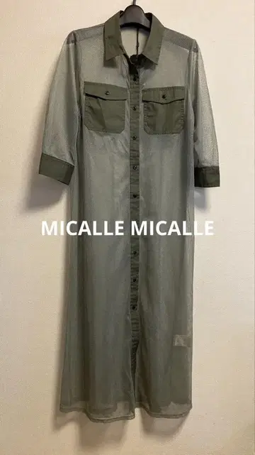 [ MICALLE MICALLE/미칼레미칼레 ] 메쉬 롱 셔츠 카키