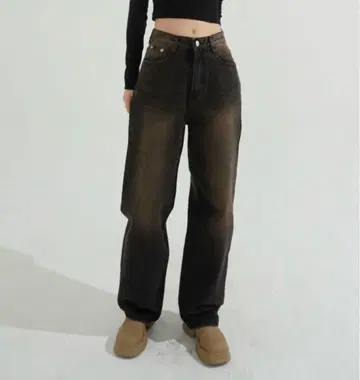 KIXI Brown Sand Brush 와이드 데님 팬츠