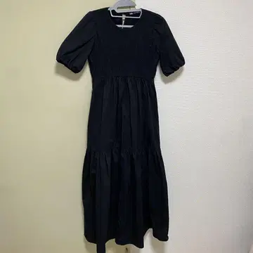 ZARA 자라 포플린 패널 맥시 원피스 블랙 M