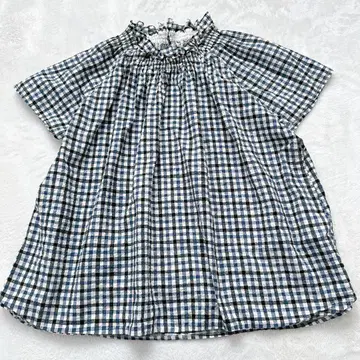 BEAMS BOY 립 개더 넥 셔츠 요철 소재 시원한 BLACK