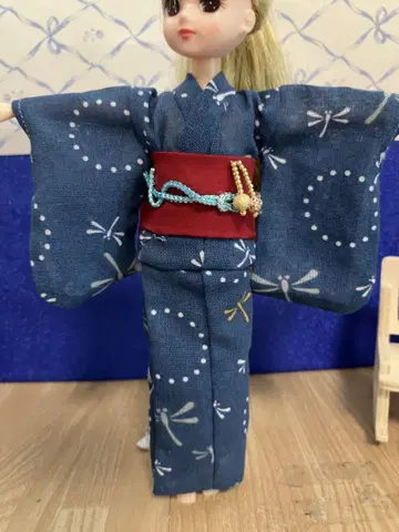 리카짱 22cm 유카타 파란색 잠자리 무늬 오비