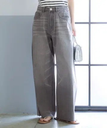 coca 경량 데님 컷오프 와이드 팬츠