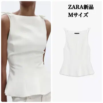 완판템 ZARA 페플럼 리본 상의 M 사이즈 택 포함 새상품 화이트