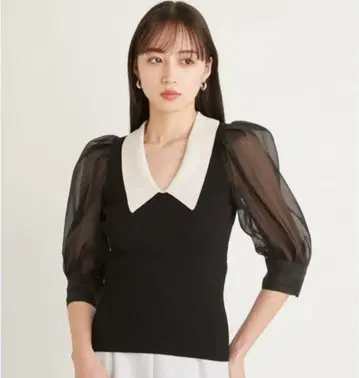 snidel Sustainable 시어 슬리브 니트 컬러 풀오버