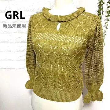 새상품 GRL 그레일 니트 긴팔 머스타드 여성용 M