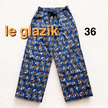 미사용급 LE GLAZIK 바틱 프린트 이지 팬츠 36 파랑
