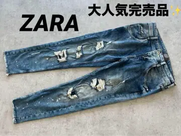 컨디션 최상 ZARA 크러쉬 데님 데미지 페인트 컷오프 팬츠 자라