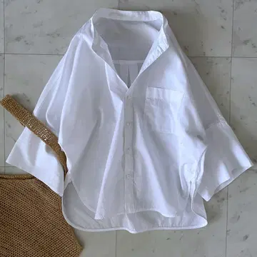 새상품급*마카피 코튼 브로드 하프 슬리브 와이드 셔츠 화이트
