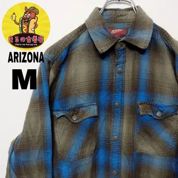 USA 구제 의류 ARIZONA 플란넬 셔츠 M 블루 카키 옴브레 체크