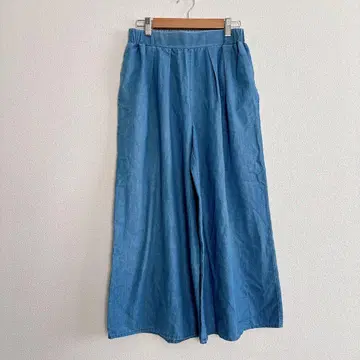 사만사모스2 블루 데님 와이드 팬츠 F 얇은 소재 허리밴딩 하의