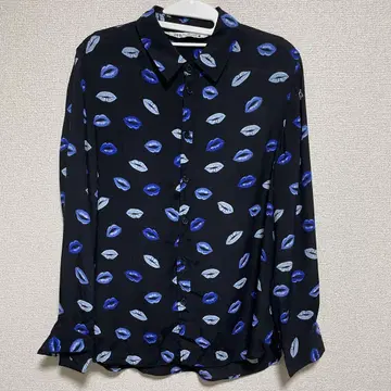 Zara 올 패턴 셔츠 긴팔 립 블랙 L 사이즈