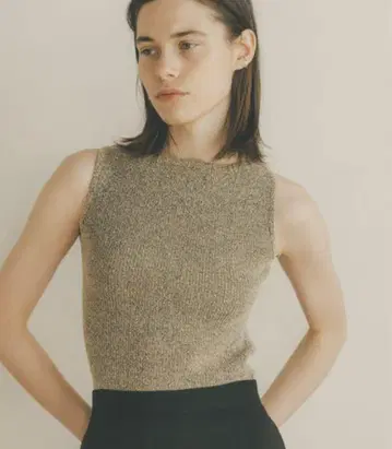 CLANE BOAT NECK NO SLEEVE KNIT TOPS