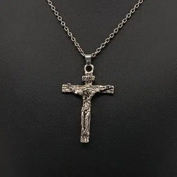 빈티지 실버 십자가 로자리오 체인 목걸이 펜던트