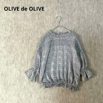 [ 올리브데올리브 ] 블라우스 7부 소매 체크 허리밴딩 소매 볼륨