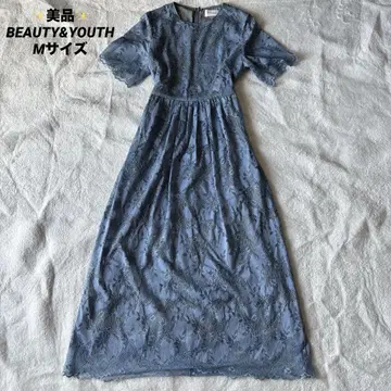 새상품급 BEAUTY&YOUTH 원피스 롱 꽃무늬 레이스 A라인 파랑