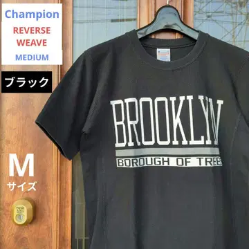 상태 좋음 [Champion] 리버스 위브 티셔츠/3단 프린트/블랙/M