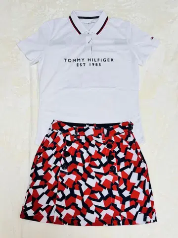 [택 포함] TOMMY HILFIGER 골프웨어 기하학 패턴 미니 스커트