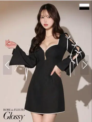 robe de fleurs glossy 리본 슬리브 드레스 블랙