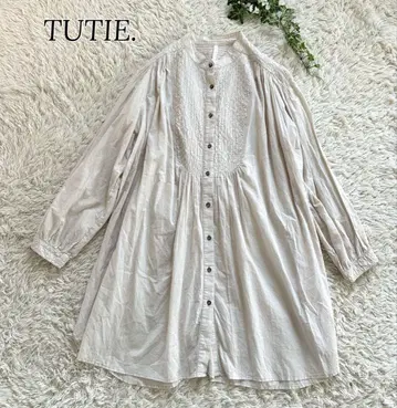 TUTIE. 튜티 셔츠 원피스 스모크 자수 셔링 퀼팅
