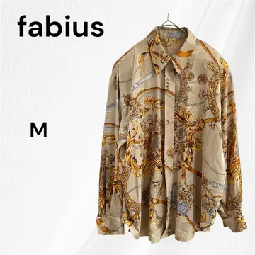 fabius 올 패턴 긴팔 블라우스 긴팔 셔츠 M 베이지 비침 있음