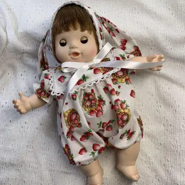 치이포포짱 사이즈 딸기 무늬 스퀘어 칼라 올인원 토끼 귀 보닛 세트
