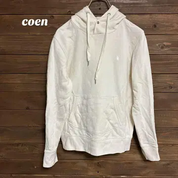 [코엔] coen 후드 부착 화이트 후드티 곰돌이 자수 M
