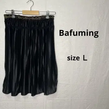 Bafuming 무릎 기장 플리츠 스커트 L 블랙 여성용 캐주얼 새상품급