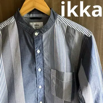 [귀여운] ikka 이카 스트라이프 스탠드 칼라 7부 소매 셔츠
