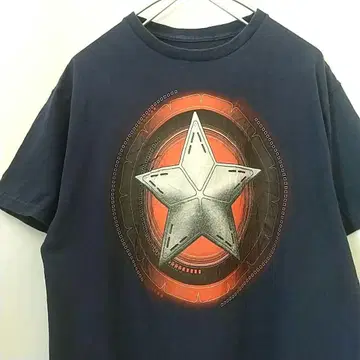 MARVEL 캡틴 아메리카 빅 로고 티셔츠 네이비 M 해외 구제 의류