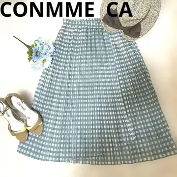 CONMME CA 그린 계열 체크 무늬 플리츠 스커트