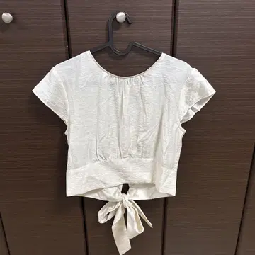 아이보리 반팔 앞묶음 셔츠 FR