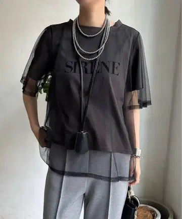 새상품 이번 시즌 DouDou 튤 레이어드 티셔츠 차콜 그레이