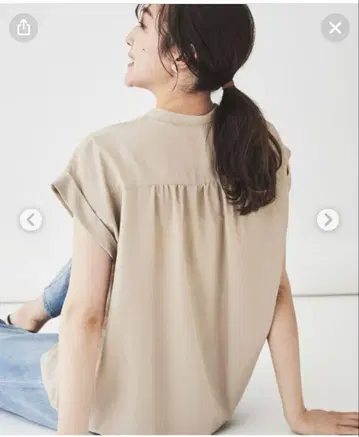 언타이틀 반팔 프릴 블라우스 M 색스 블루
