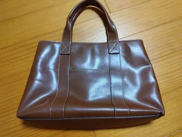 브라운 천연 가죽 토트백