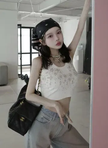 Darich 주얼리 리브 슬리브리스 상의 화이트